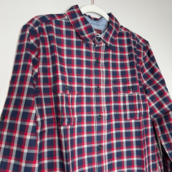 Alesbury Long Sleeve Button Up Shirt Navy Red Check Cotton NWT Size Large - Picture 3 of 8